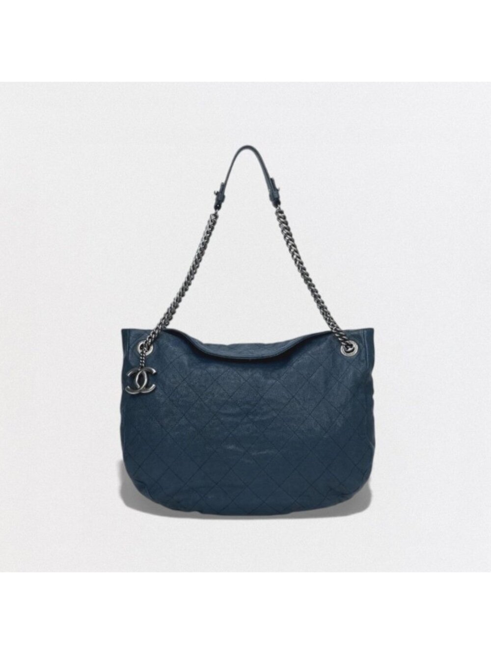 Chanel Wild Stitch Quilted Tote Caviar Leather Blue Gunmetal CC Logo Chain